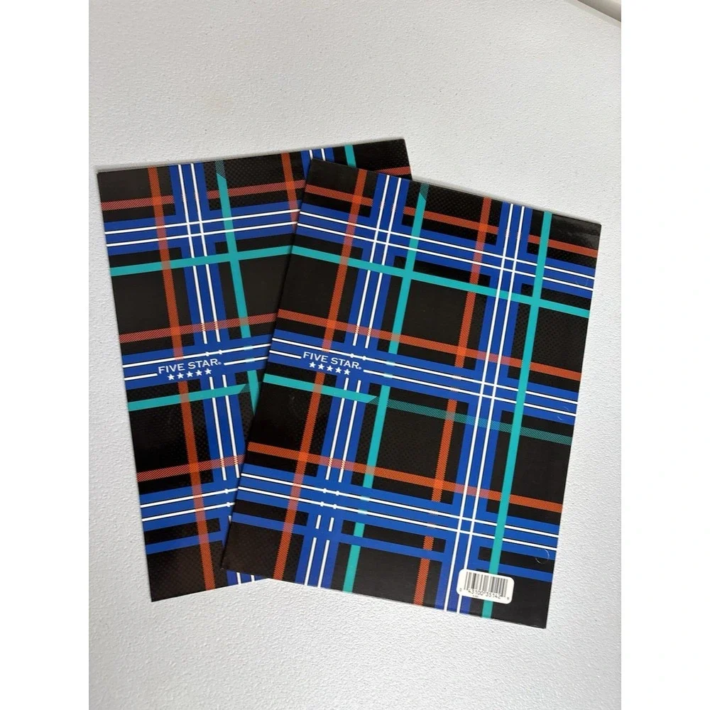 Vtg Mead Five‎ Star Pocket Paper Folder Lot Of 2 Plaid School 80s Trapper Keeper